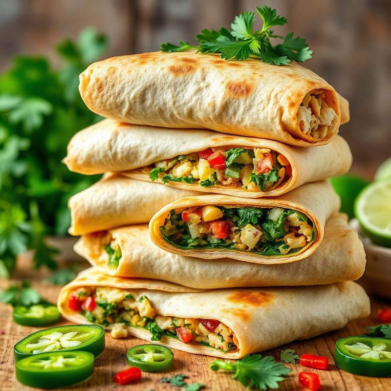 Stacked burritos with herbs